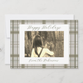 Neutral Green Plaid Holiday Card (Landscape) Feestdagenkaart