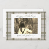 Neutral Green Plaid Holiday Card (Landscape) Feestdagenkaart (Voorkant / Achterkant)