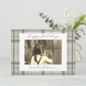 Neutral Green Plaid Holiday Card (Landscape) Feestdagenkaart (Staand voorkant)