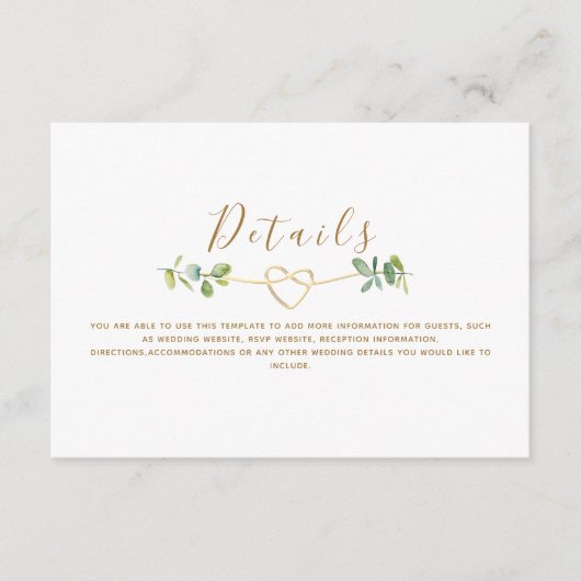 Neutral Greenery Eucalyptus Wedding Details Kaart (Voorkant)