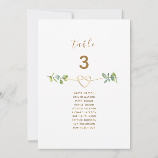 Neutral Greenery Gold Heart Wedding Seating Chart (Achterkant)