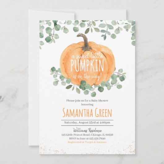 Neutral Greenery Oranje pompoen Baby shower Kaart (Voorkant)