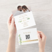 Neutral Greenery Photo Wedding All In One Uitnodiging (Afscheurbaar)