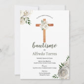 Neutral Greenery White Floral Baptism Invitation Kaart (Voorkant)