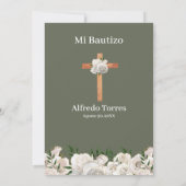 Neutral Greenery White Floral Baptism Invitation Kaart (Achterkant)