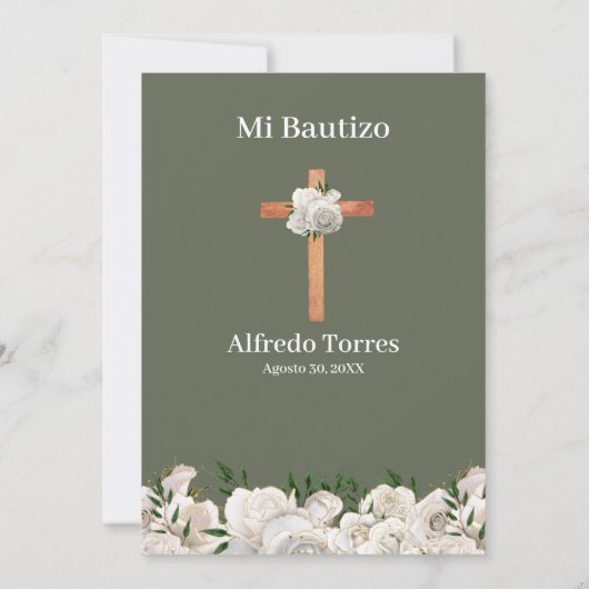 Neutral Greenery White Floral Baptism Invitation Kaart (Achterkant)