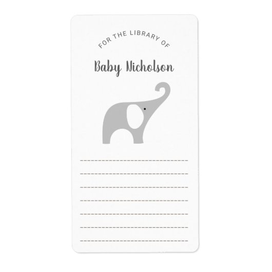 Neutral Grey Olifant baby shower Bookplaten Etiket (Voorkant)