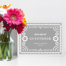 Neutral Grey Papel Picado Wedding Guestbook Poster