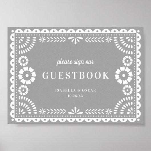 Neutral Grey Papel Picado Wedding Guestbook Poster (Voorkant)