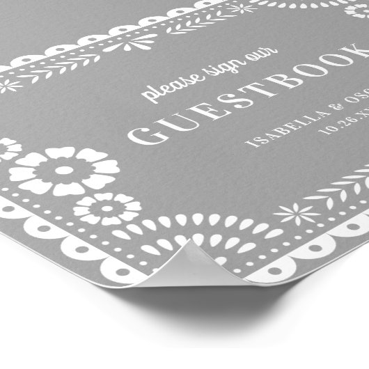 Neutral Grey Papel Picado Wedding Guestbook Poster (Hoek)