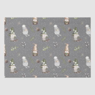 Neutral Grey Snowy Forest kerst Gnomes Patroon Tissuepapier