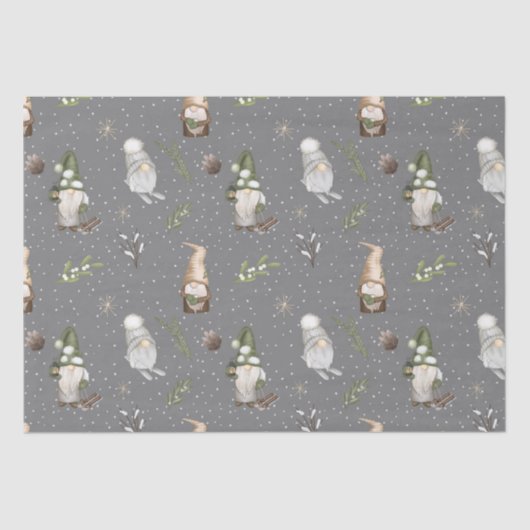 Neutral Grey Snowy Forest kerst Gnomes Patroon Tissuepapier (Voorkant)