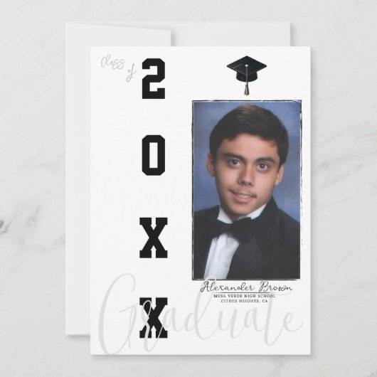 Neutral Grey Zwart Afstuderen Foto Aankondiging (Voorkant)