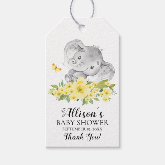 Neutral Happy Elephant Baby shower Favor Cadeau La Cadeaulabel (Voorkant)