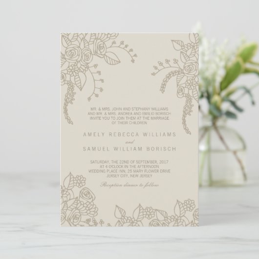 Neutral Henna Wedding Invitation Kaart (Staand voorkant)