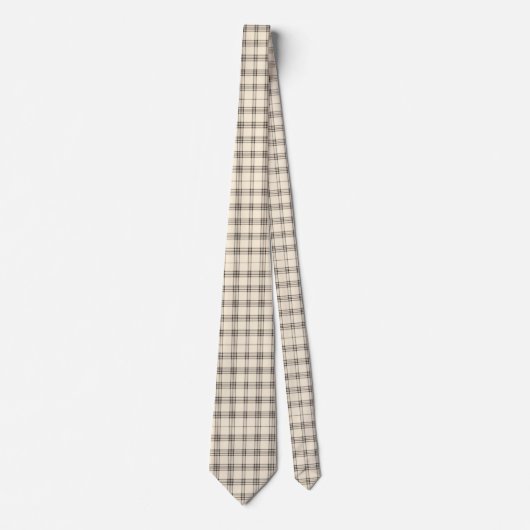 Neutral Ivory and Black Gingham Plaid Stropdas (Voorkant)