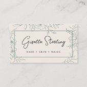 Neutral Ivory Floral Line Art Elegant Script Visitekaartje (Voorkant)