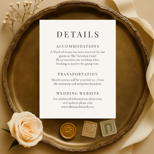 Neutral Ivory Minimalist Elegant Wedding Details Kaart