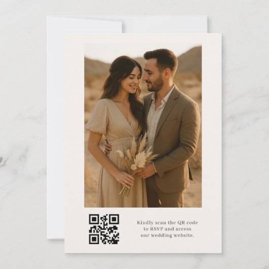 Neutral Ivory QR Code Photo Wedding Kaart (Achterkant)