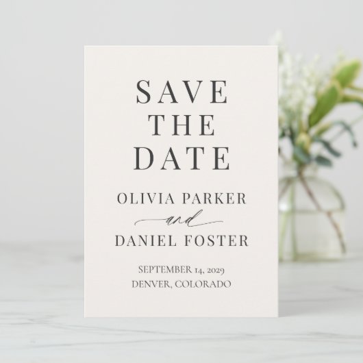 Neutral Ivory Wedding Save the Date (Staand voorkant)