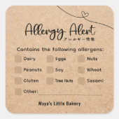 Neutral Kraft Allergy Alert Allergen Warning Vierkante Sticker (Voorkant)