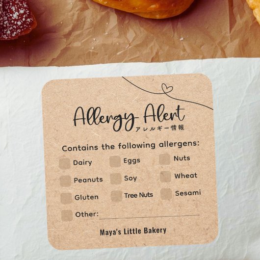 Neutral Kraft Allergy Alert Allergen Warning Vierkante Sticker