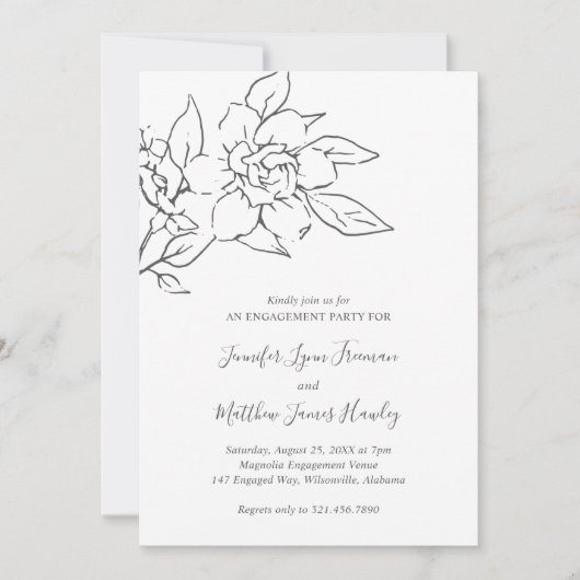 Neutral Line Art Floral Elegant Engagement Party Kaart (Voorkant)