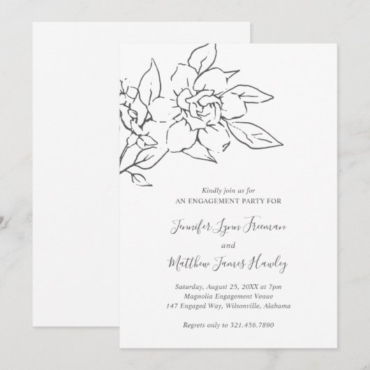 Neutral Line Art Floral Elegant Engagement Party Kaart (Voorkant / Achterkant)