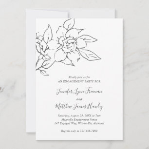 Neutral Line Art Floral Elegant Engagement Party Kaart