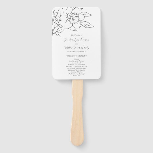 Neutral Line Art Floral Elegant Trouwprogramma Handwaaier (Voorkant)
