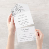 Neutral Line Art Floral Elegante bruiloft All In One Uitnodiging (Afscheurbaar)