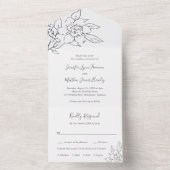 Neutral Line Art Floral Elegante bruiloft All In One Uitnodiging (Binnen)