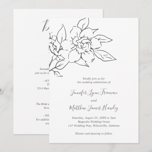 Neutral Line Art Floral Elegante bruiloft alles in Kaart (Voorkant / Achterkant)