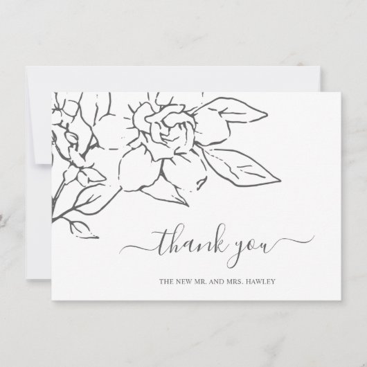 Neutral Line Art Floral Elegante bruiloft Bedankkaart (Voorkant)