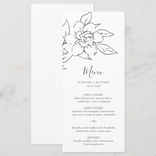Neutral Line Art Floral Elegante bruiloft Menu (Voorkant / Achterkant)