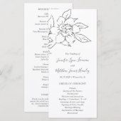 Neutral Line Art Floral Elegante bruiloft Programmakaart (Voorkant / Achterkant)