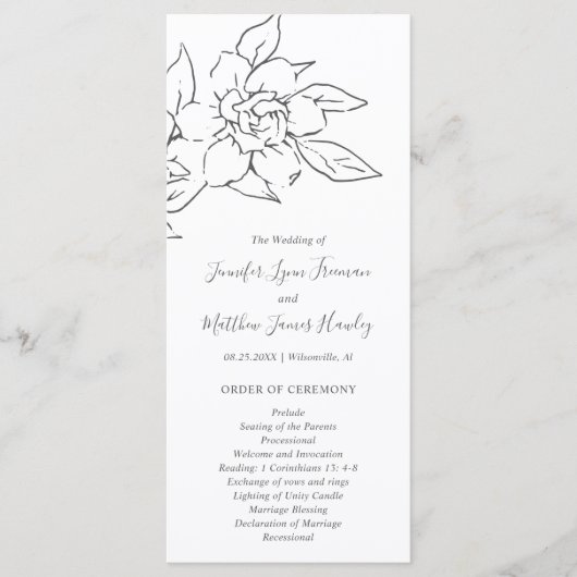 Neutral Line Art Floral Elegante bruiloft Programmakaart (Voorkant)