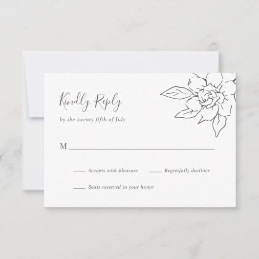 Neutral Line Art Floral Elegante bruiloft RSVP Kaartje (Voorkant)