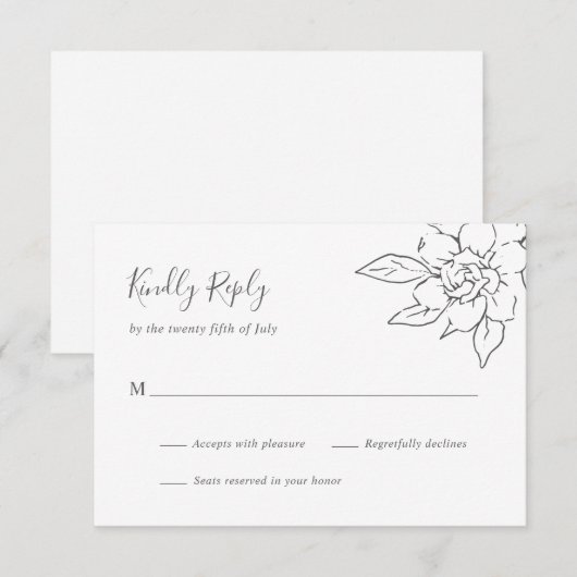 Neutral Line Art Floral Elegante bruiloft RSVP Kaartje (Voorkant / Achterkant)