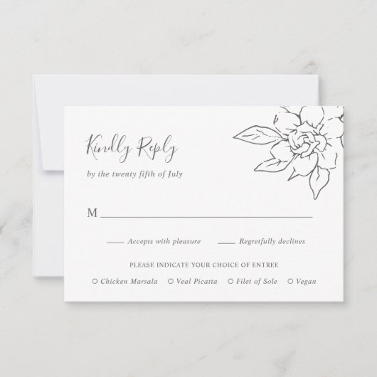 Neutral Line Art Floral Elegante bruiloft RSVP Kaartje (Voorkant)