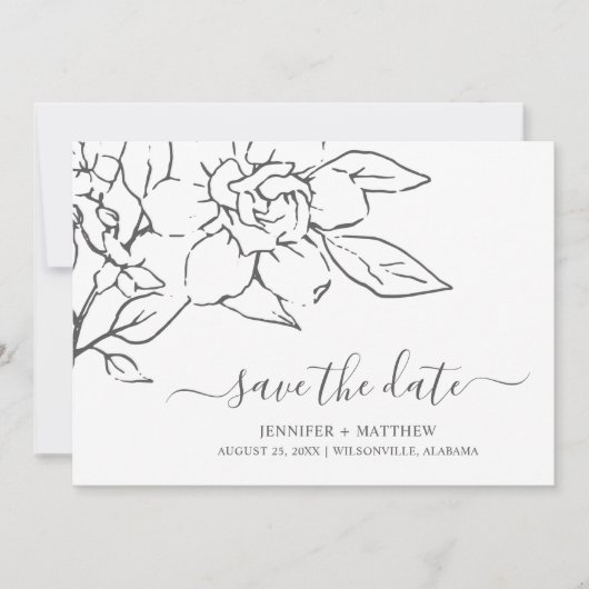 Neutral Line Art Floral Elegante bruiloft Save The Date (Voorkant)