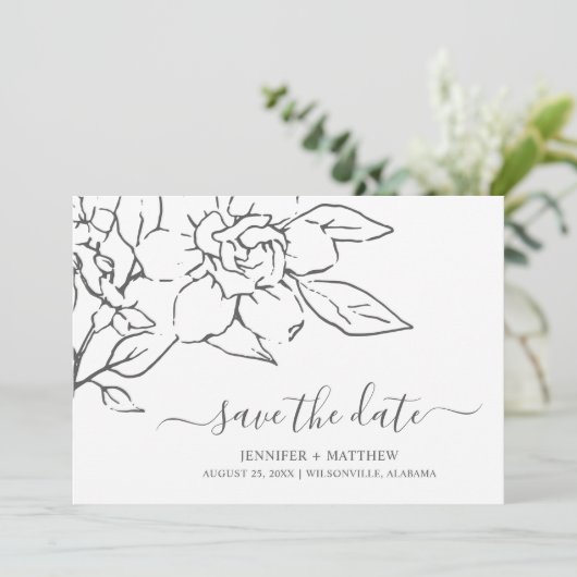 Neutral Line Art Floral Elegante bruiloft Save The Date (Staand voorkant)