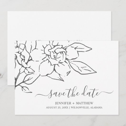 Neutral Line Art Floral Elegante bruiloft Save The Date (Voorkant / Achterkant)