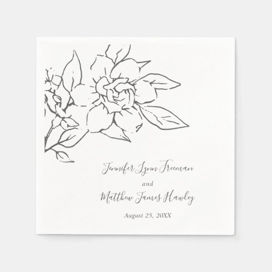 Neutral Line Art Floral Elegante bruiloft Servet (Voorkant)