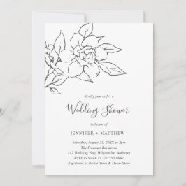 Neutral Line Art Floral Elegante Trouwdouche Kaart