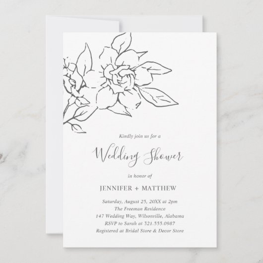 Neutral Line Art Floral Elegante Trouwdouche Kaart (Voorkant)
