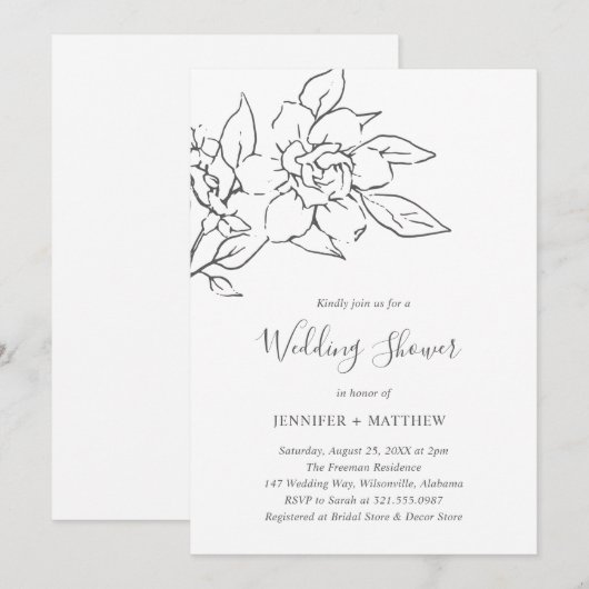 Neutral Line Art Floral Elegante Trouwdouche Kaart (Voorkant / Achterkant)