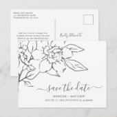 Neutral Line Art Floral Wedding Sla de datum op Aankondigingskaart (Voorkant / Achterkant)