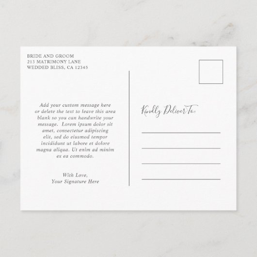 Neutral Line Art Floral Wedding Sla de datum op Aankondigingskaart (Achterkant)