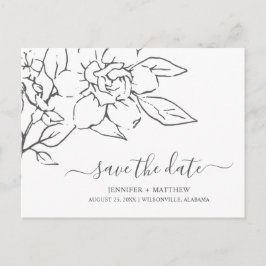 Neutral Line Art Floral Wedding Sla de datum op Aankondigingskaart
